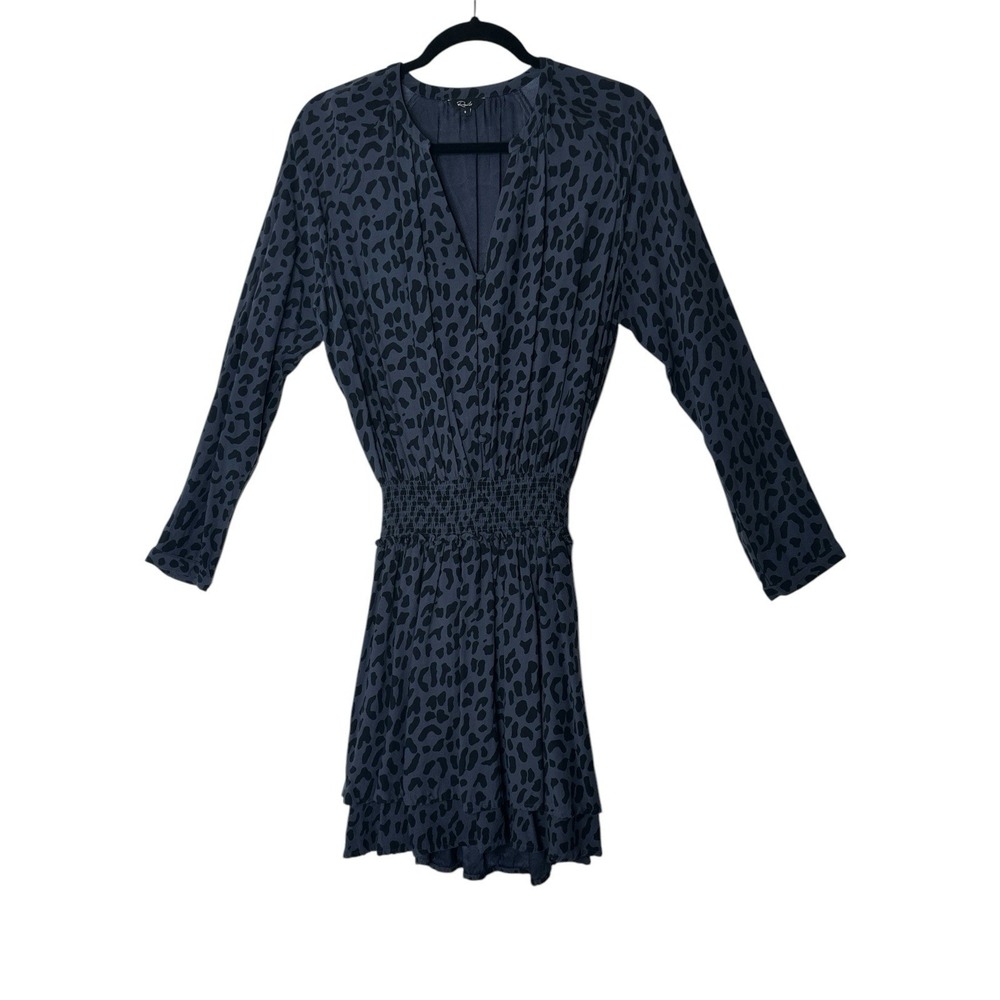 Rails Dtess Women's Small Gray Black Animal Print Jasmine Smocked Mini Safari - Picture 2 of 13